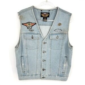 Vintage Harley Davidson Biker‎ Denim Vest Size Medium Patches Pin Motorcycle
